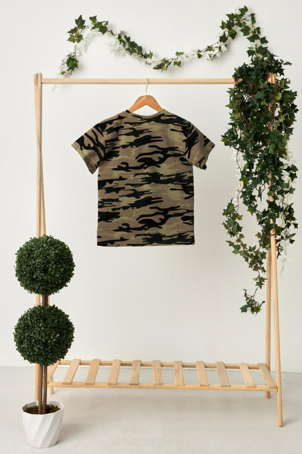 Kamuflaj Kız Çocuk Kısa Kollu Desenli Bisiklet Yaka Terletmez, Yumuşak Rahat %100 Pamuklu Penye T-Shirt - 5