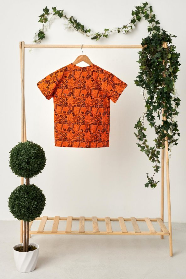 Turuncu Kız Çocuk Kısa Kollu Desenli Bisiklet Yaka Terletmez, Yumuşak Rahat %100 Pamuklu Penye T-Shirt - 5