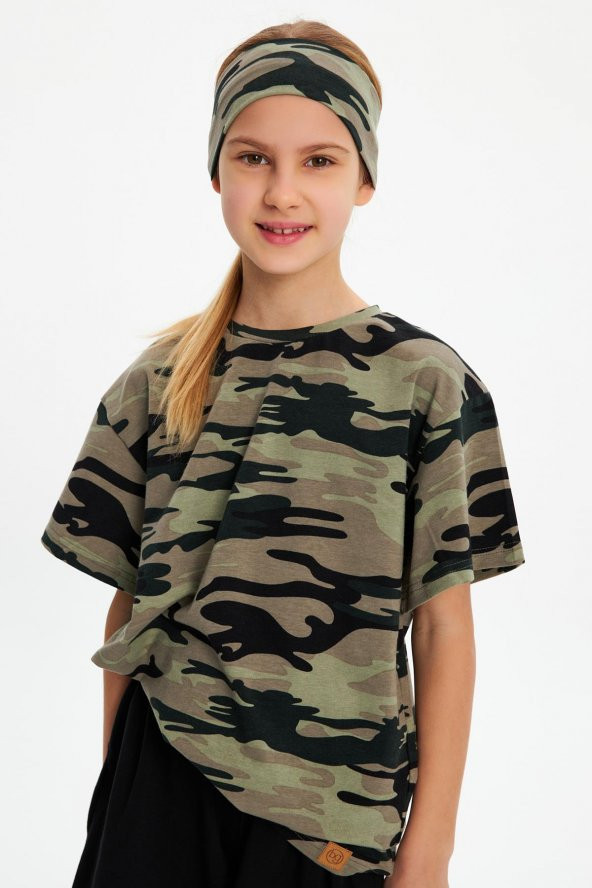 Kamuflaj-Kamuflaj Kız %100 Pamuklu Penye T-Shirt Bandana 2^li Takım -Spor Rahat BEST OF Koleksiyon 5