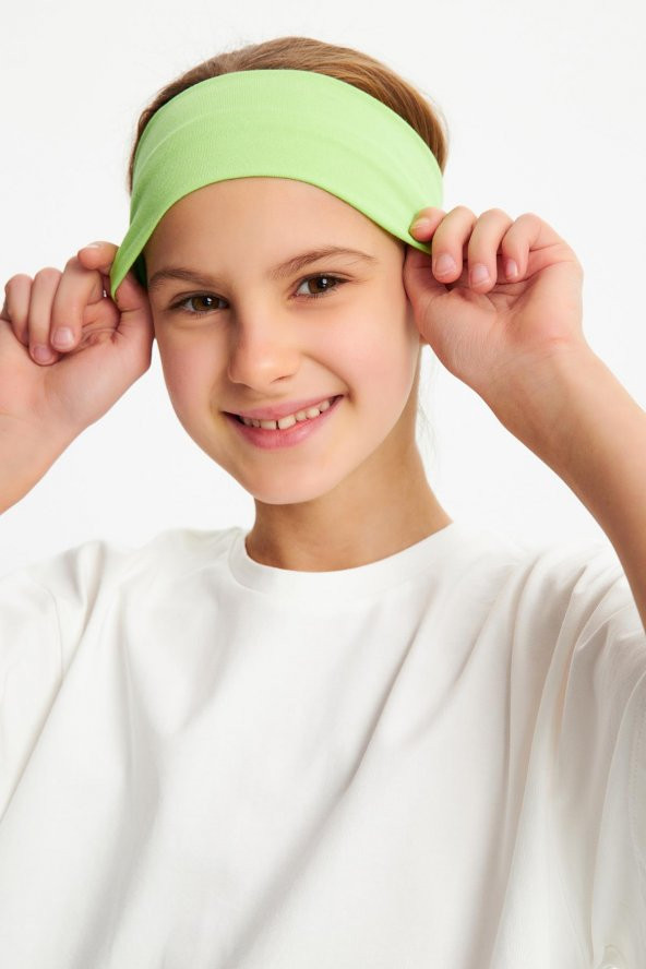 Fıstık Yeşili- Beyaz Kız %100 Pamuklu Penye T-Shirt Bandana 2^li Takım -Spor Rahat BEST OF Koleksiyon 3 - 2