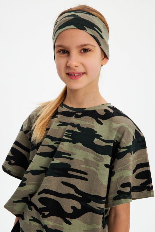 Kamuflaj-Kamuflaj Kız %100 Pamuklu Penye T-Shirt Bandana 2^li Takım -Spor Rahat BEST OF Koleksiyon 5 - 2