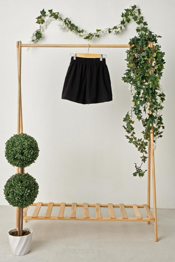 Siyah Kız Çocuk Beli Lastikli Cepli Yumuşak Rahat Hafif %100 Pamuklu Penye Şort - 5