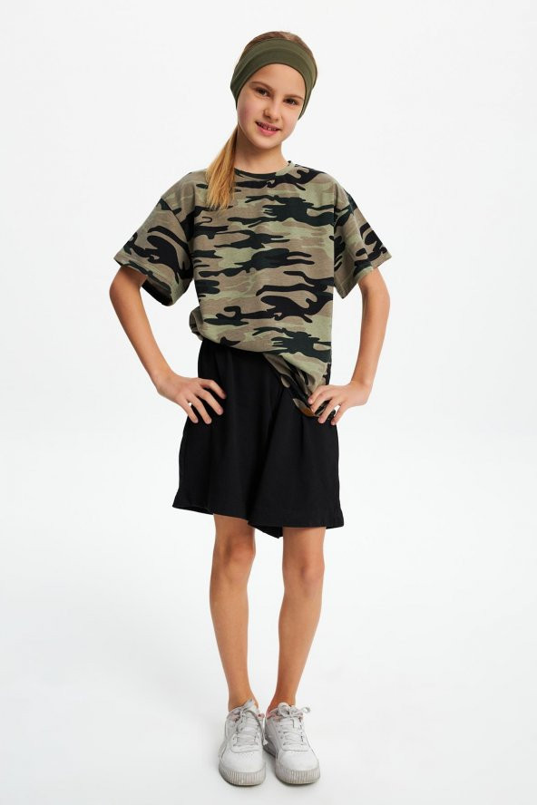 Siyah Kız Çocuk Beli Lastikli Cepli Yumuşak Rahat Hafif %100 Pamuklu Penye Şort - 8