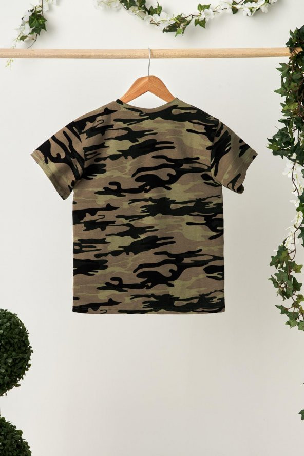 Haki-Kamuflaj Kız %100 Pamuklu Penye T-shirt Bandana 2^li Takım -spor Rahat Best Of Koleksiyon 5 - 8