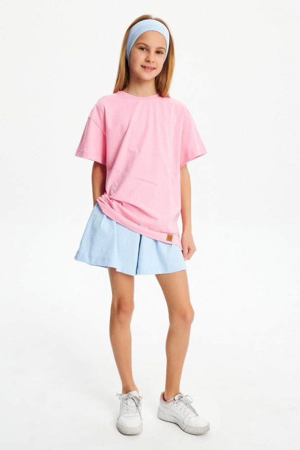 Pembe Kız Çocuk Kısa Kollu Bisiklet Yaka Terletmez, Yumuşak Rahat %100 Pamuklu Penye T-Shirt - 6