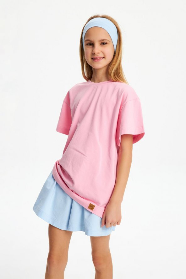 Pembe Kız Çocuk Kısa Kollu Bisiklet Yaka Terletmez, Yumuşak Rahat %100 Pamuklu Penye T-Shirt - 7