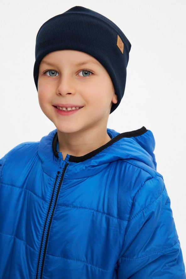 Lacivert Erkek Bebek Çocuk Trend Style Şapka Bere Rahat %100 Pamuklu Kaşkorse