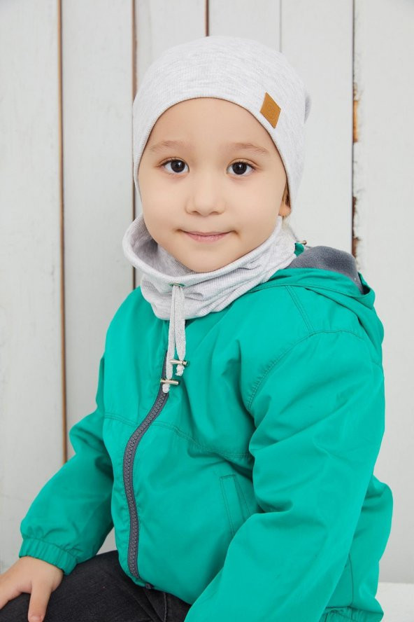 Melanj Erkek Bebek Çocuk İp Detaylı Şapka Bere Boyunluk Takım Rahat %100 Pamuklu Kaşkorse - 2