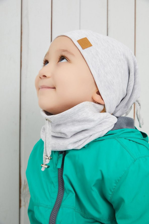 Melanj Erkek Bebek Çocuk İp Detaylı Şapka Bere Boyunluk Takım Rahat %100 Pamuklu Kaşkorse - 3