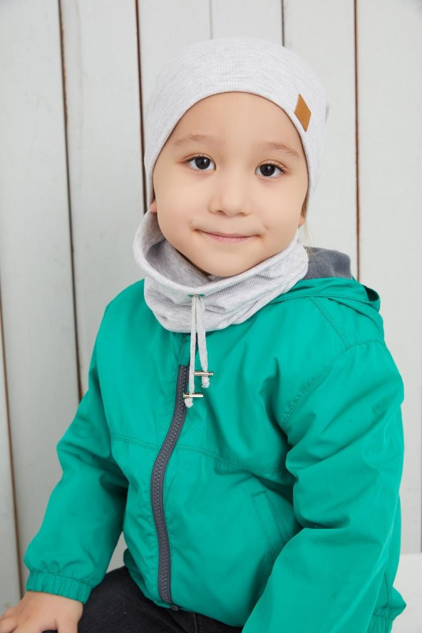Melanj Erkek Bebek Çocuk İp Detaylı Şapka Bere Boyunluk Takım Rahat %100 Pamuklu Kaşkorse - 4