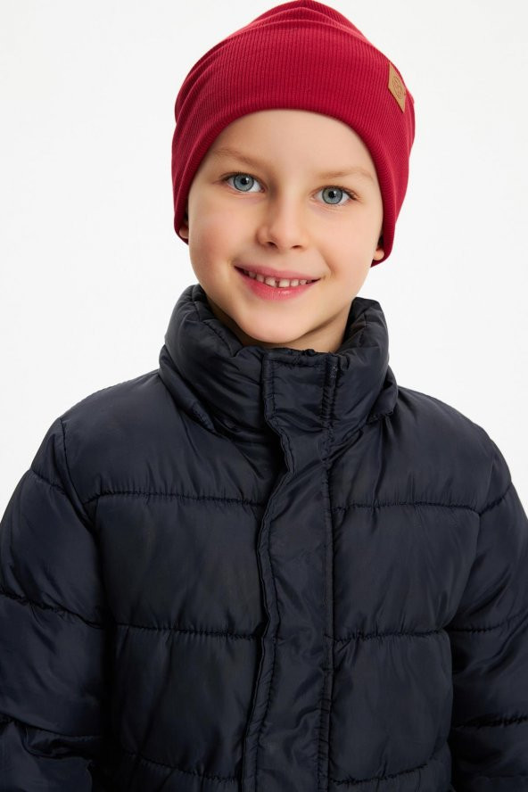 Bordo Erkek Bebek Çocuk Trend Style Şapka Bere Boyunluk Takım Rahat %100 Pamuklu Kaşkorse - 5