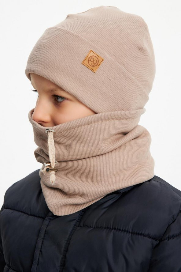 Sütlü Kahve Erkek Bebek Çocuk Trend Style Şapka Bere Boyunluk Takım Rahat %100 Pamuklu Kaşkorse - 2