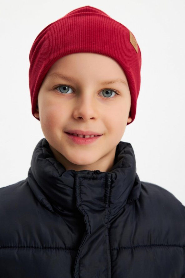 Bordo Erkek Bebek Çocuk Trend Style Şapka Bere Boyunluk Takım Rahat %100 Pamuklu Kaşkorse - 6