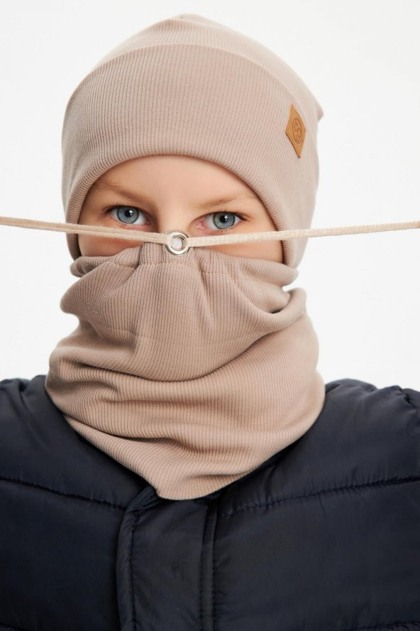 Sütlü Kahve Erkek Bebek Çocuk Trend Style Şapka Bere Boyunluk Takım Rahat %100 Pamuklu Kaşkorse - 3