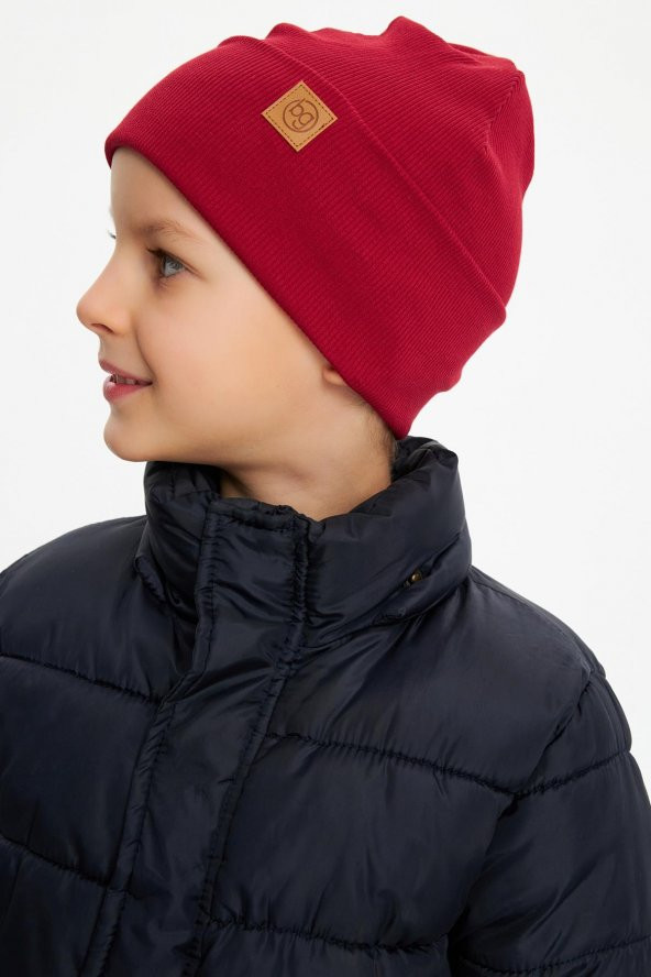 Bordo Erkek Bebek Çocuk Trend Style Şapka Bere Boyunluk Takım Rahat %100 Pamuklu Kaşkorse - 7