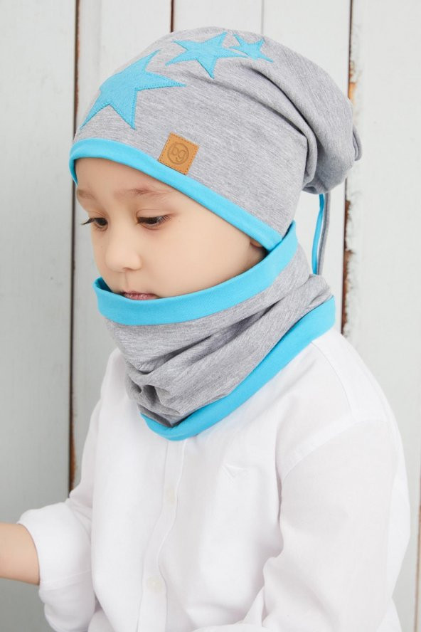 Babygiz Gri Mavi Fanatik Bere Boyunluk Takım Yumuşak Çift Katlı Spor %100 Doğal Pamuklu Penye