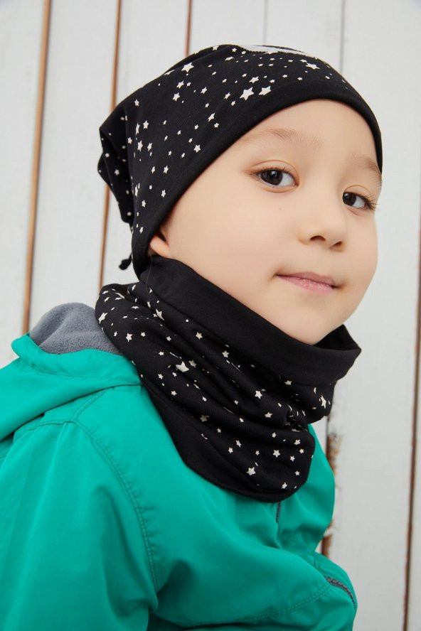 Siyah Beyaz %100 Pamuklu Doğal yumuşak çift katlı Penye Spiderman Çocuk Bebek Bere Boyunluk Set - 8