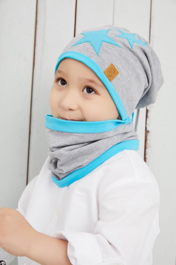 Babygiz Gri Mavi Fanatik Bere Boyunluk Takım Yumuşak Çift Katlı Spor %100 Doğal Pamuklu Penye - 3