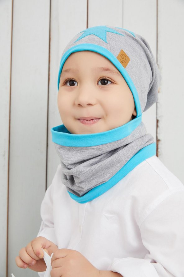 Babygiz Gri Mavi Fanatik Bere Boyunluk Takım Yumuşak Çift Katlı Spor %100 Doğal Pamuklu Penye - 4