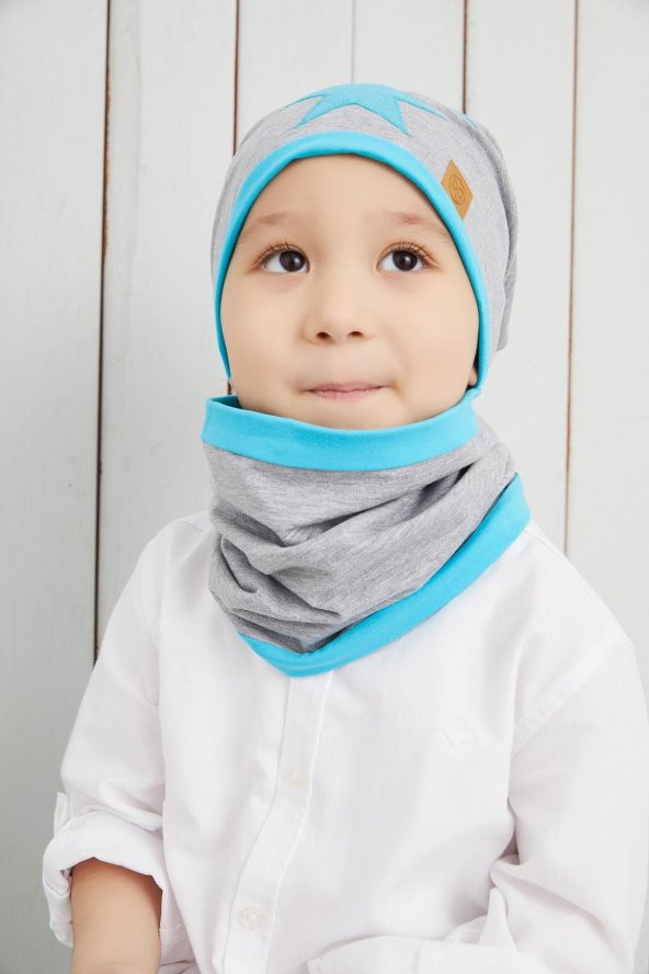 Babygiz Gri Mavi Fanatik Bere Boyunluk Takım Yumuşak Çift Katlı Spor %100 Doğal Pamuklu Penye - 5