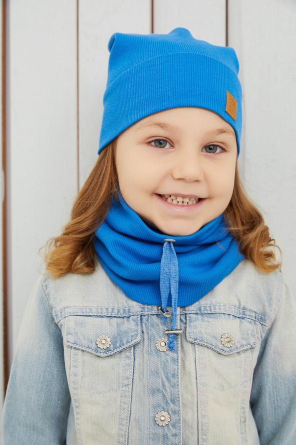 Kız Bebek Çocuk Mavi Şapka Bere El yapımı Rahat Cild dostu %100 Pamuklu Kaşkorse - 6