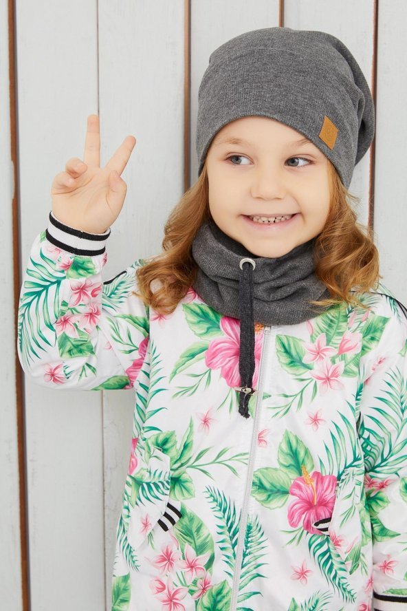 Kız Bebek Çocuk Füme İpli Şapka Bere Boyunluk Takım Rahat %100 Pamuklu Kaşkorse Yerli Üretim - 7
