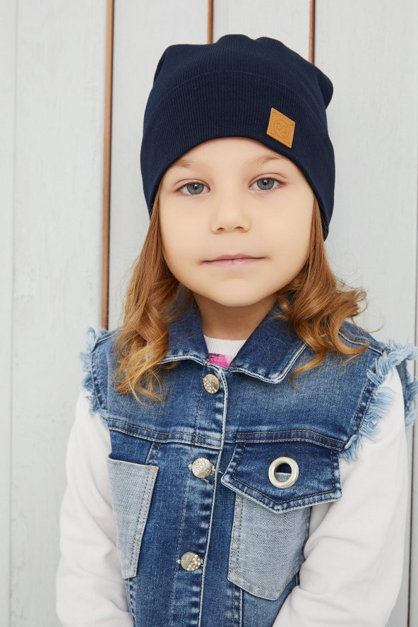 Kız Bebek Çocuk Lacivert İpli Şapka Bere Boyunluk Takım Rahat %100 Pamuklu Kaşkorse Yerli - 7