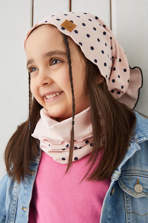 Pudra Siyah Çocuk Bebek Bere Boyunluk Set yumuşak %100 pamuklu penye ELİT seri - 2