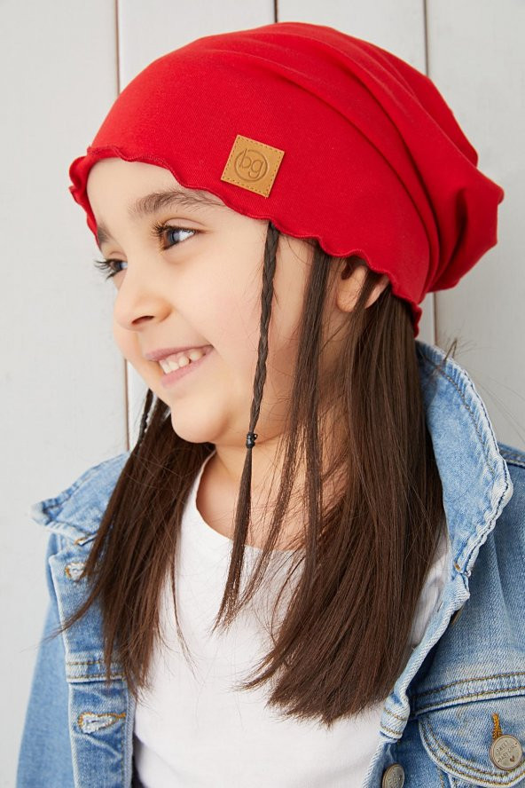 Babygiz Kırmızı Kız Çocuk Bebek Bere Boyunluk Set Yumuşak %100 Pamuklu Penye Trend Seri - 5