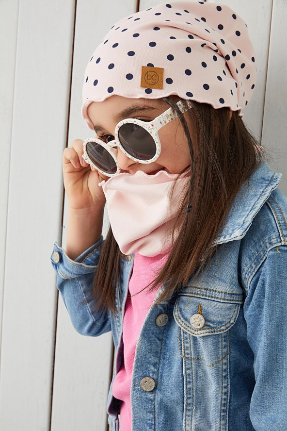 Babygiz pudra Siyah Kız Çocuk Bebek Bere Boyunluk Set Yumuşak %100 Pamuklu Penye Trend Seri