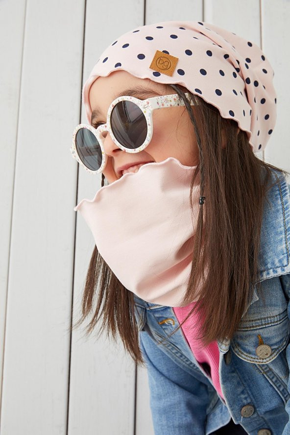 Babygiz pudra Siyah Kız Çocuk Bebek Bere Boyunluk Set Yumuşak %100 Pamuklu Penye Trend Seri - 2