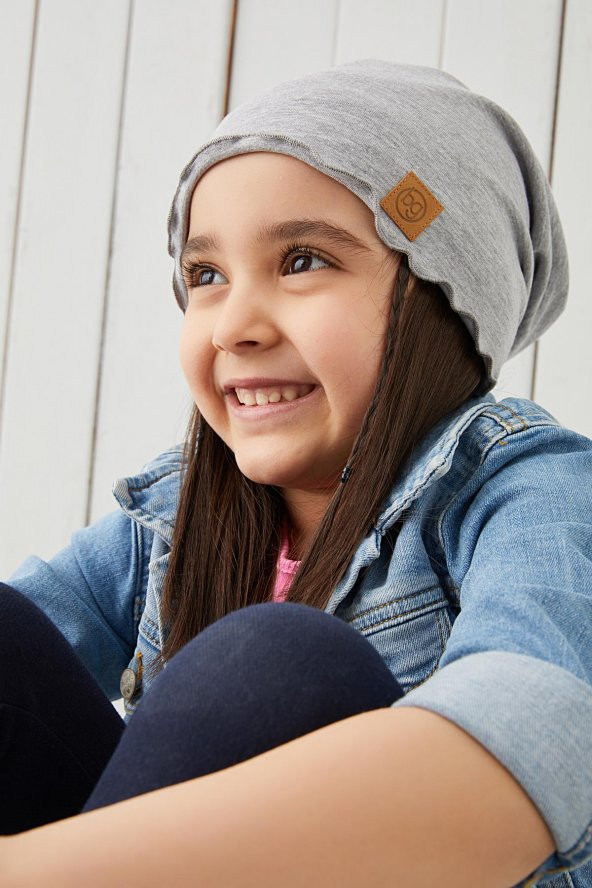 Babygiz Gri Kız Çocuk Bebek Bere Boyunluk Set Yumuşak %100 Pamuklu Penye Trend Seri - 6