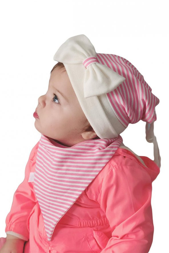Ekru-Pembe Babygiz kız bebek bere boyunluk