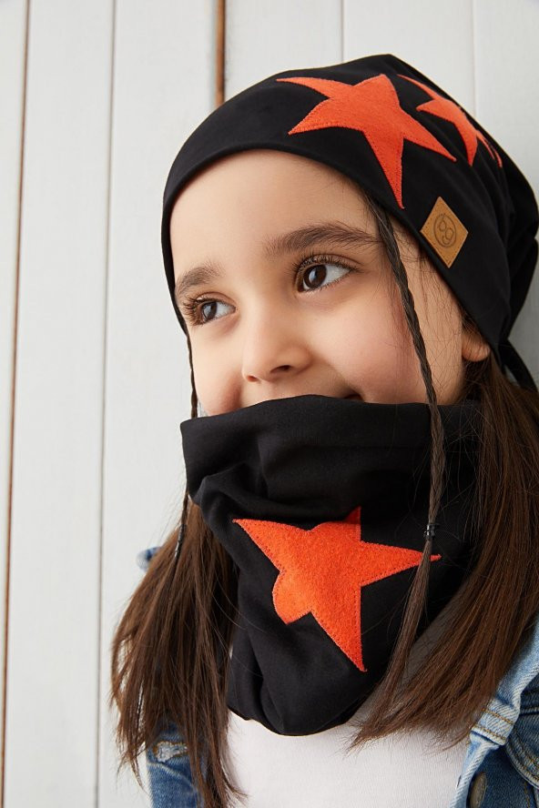 Babygiz Siyah Turuncu Fanatik Bere Boyunluk Takım Yumuşak Çift Katlı Spor %100 Doğal Pamuklu Penye - 4