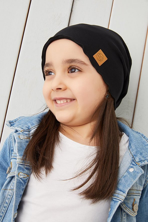 Babygiz Siyah Kız Çocuk Bebek Bere Boyunluk Set Yumuşak %100 Pamuklu Penye Trend Seri - Resim 5