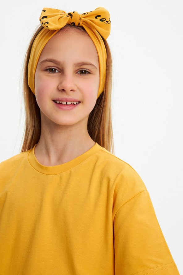 Hardal Kız Pamuklu Penye, Kaymaz, Terletmez, Ultra Hafif Esnek Fiyonk Bağlamalı Saç Bandı Bandana