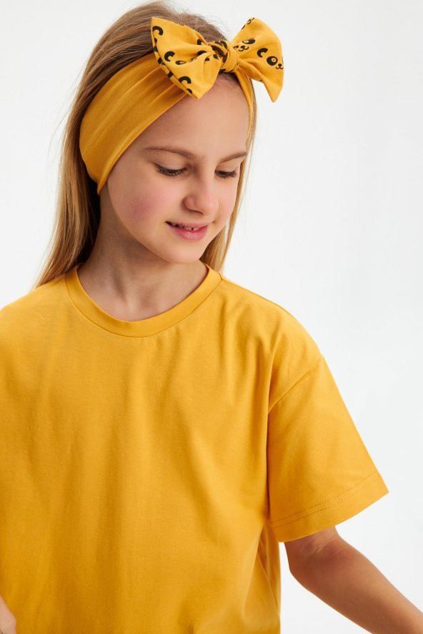 Hardal Kız Pamuklu Penye, Kaymaz, Terletmez, Ultra Hafif Esnek Fiyonk Bağlamalı Saç Bandı Bandana - 3