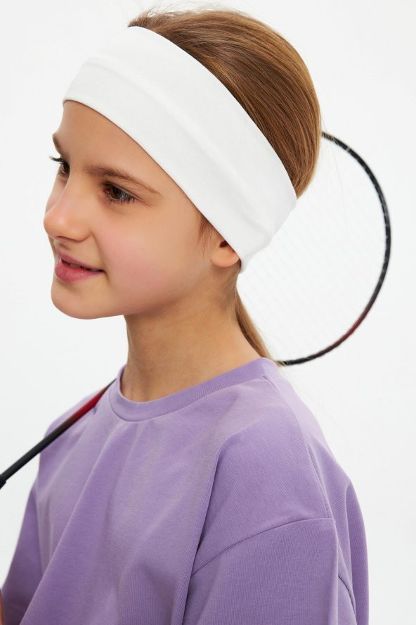 Beyaz Kız Pamuklu Penye, Kaymaz, Terletmez, Ultra Hafif, Esnek Saç Bandı Bandana ürün görseli 1