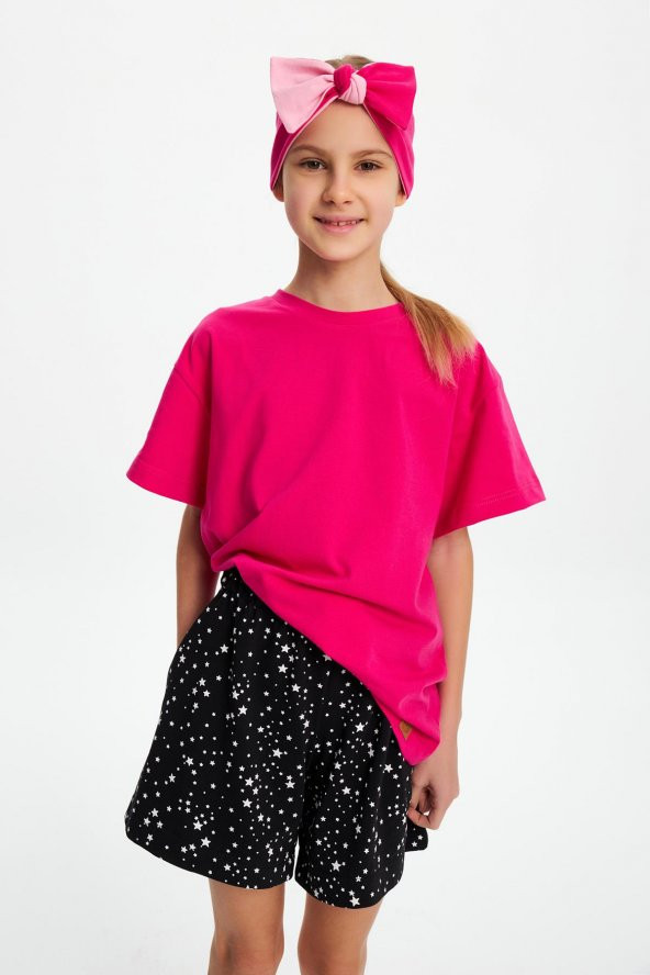 Fuşya-Pembe Kız Pamuklu Penye, Kaymaz, Terletmez, Ultra Hafif Esnek Fiyonk Bağlamalı Saç Bandı Bandana - 6