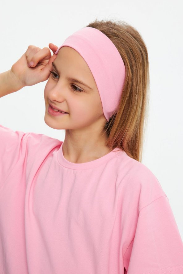 Pembe Kız Pamuklu Penye, Kaymaz, Terletmez, Ultra Hafif,  Esnek Saç Bandı Bandana - 5