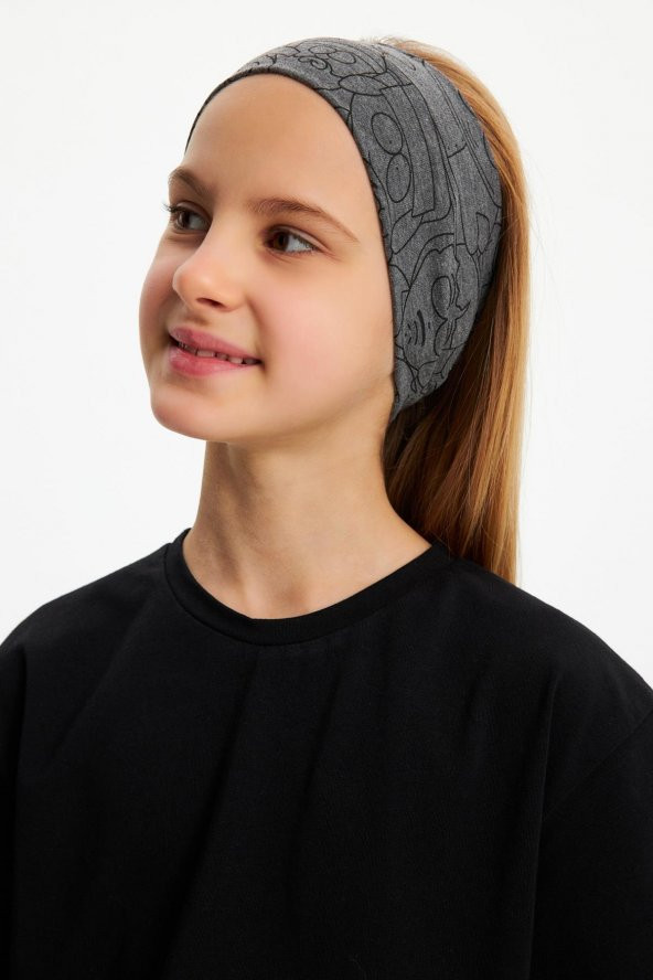 Füme Kız Pamuklu Penye, Kaymaz, Terletmez, Ultra Hafif, Esnek Desenli Saç Bandı Bandana