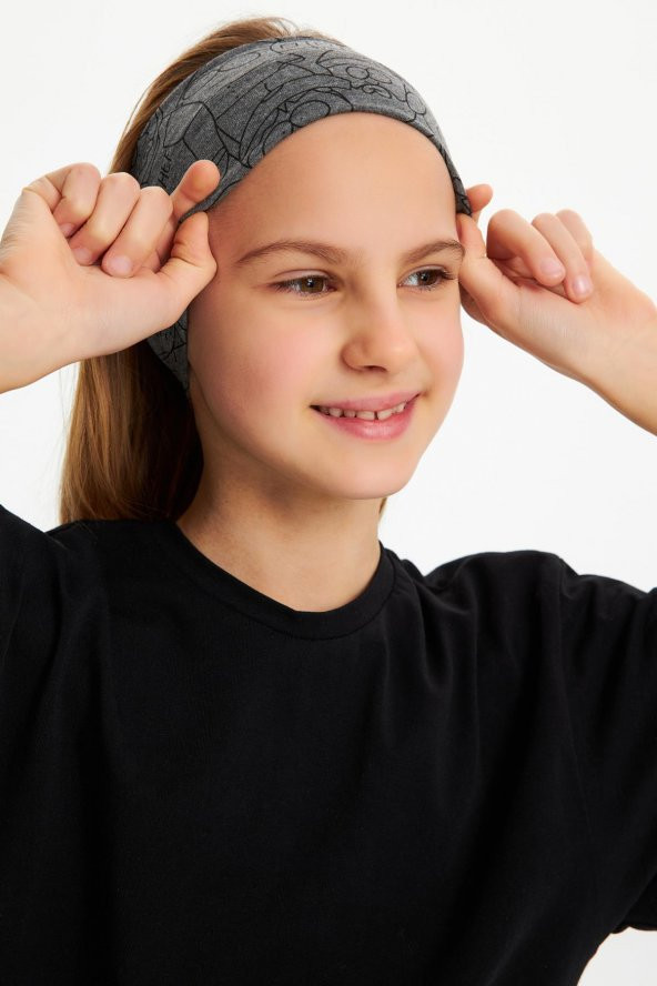 Füme Kız Pamuklu Penye, Kaymaz, Terletmez, Ultra Hafif, Esnek Desenli Saç Bandı Bandana - 2