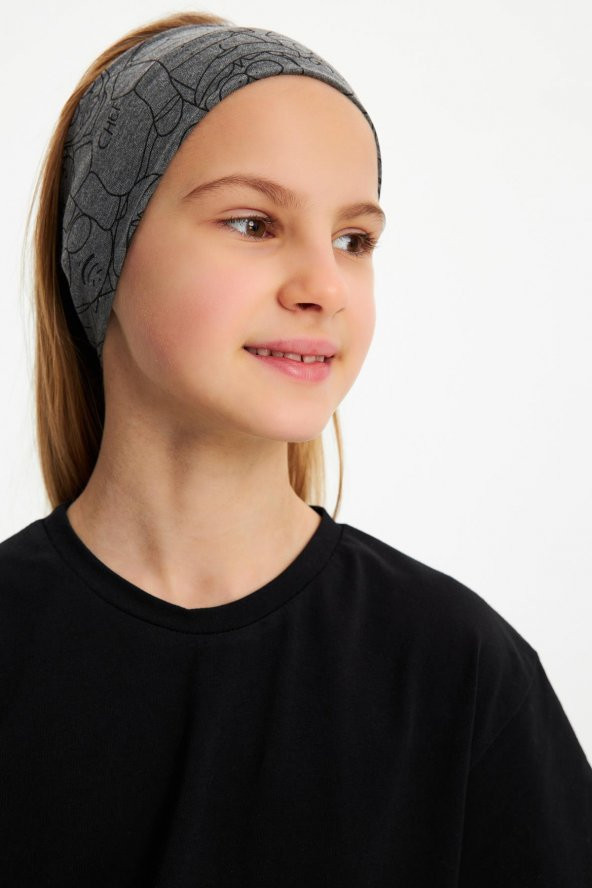 Füme Kız Pamuklu Penye, Kaymaz, Terletmez, Ultra Hafif, Esnek Desenli Saç Bandı Bandana - 3