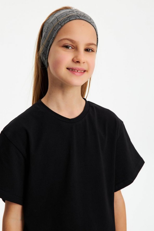 Füme Kız Pamuklu Penye, Kaymaz, Terletmez, Ultra Hafif, Esnek Desenli Saç Bandı Bandana - 4