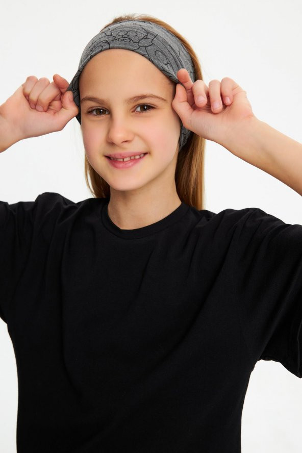 Füme Kız Pamuklu Penye, Kaymaz, Terletmez, Ultra Hafif, Esnek Desenli Saç Bandı Bandana - 6