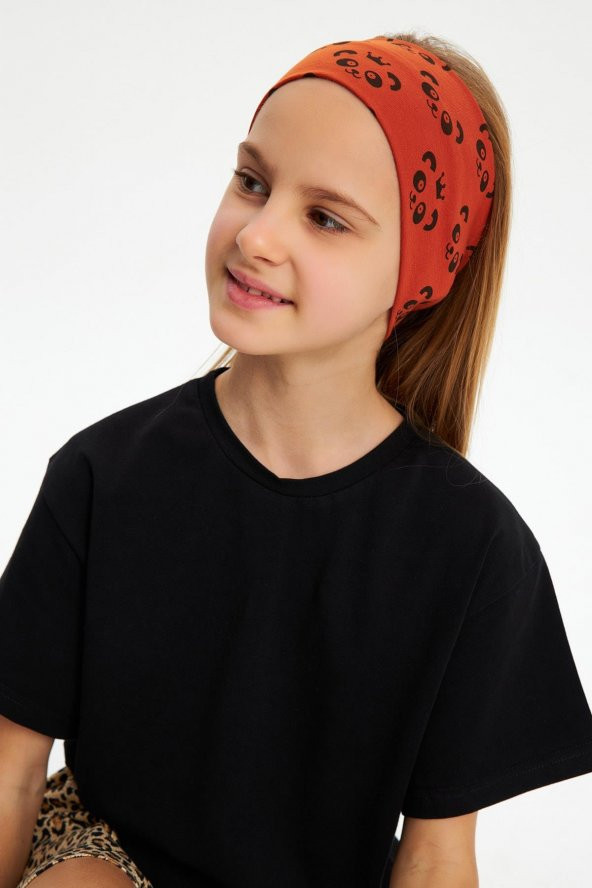 Kiremit Kız Pamuklu Penye, Kaymaz, Terletmez, Ultra Hafif, Esnek Panda Desenli Saç Bandı Bandana - 2