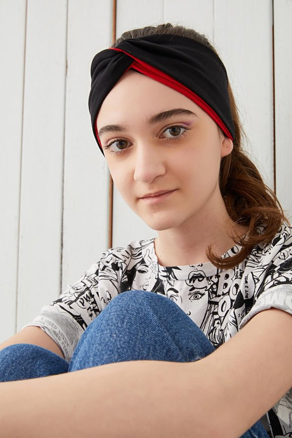 Siyah Kırmızı Çocuk Genç Bandana Saç Bandı ekstra yumuşak Esnek doğal %100 pamuklu Penye - 2