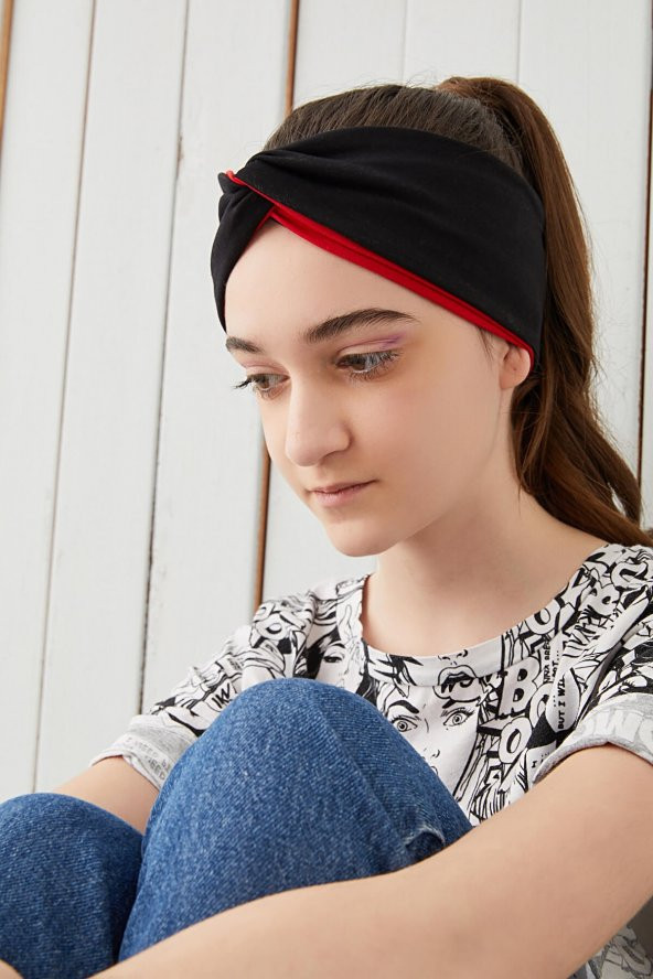 Siyah Kırmızı Çocuk Genç Bandana Saç Bandı ekstra yumuşak Esnek doğal %100 pamuklu Penye - 3