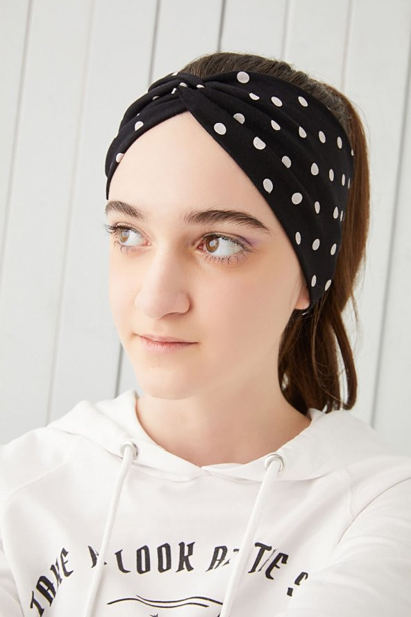 Siyah Puantiye Çocuk Genç Bandana Saç Bandı ekstra yumuşak Esnek doğal %100 pamuklu Penye