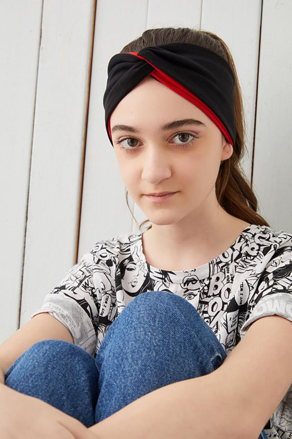 Siyah Kırmızı Çocuk Genç Bandana Saç Bandı ekstra yumuşak Esnek doğal %100 pamuklu Penye - 4